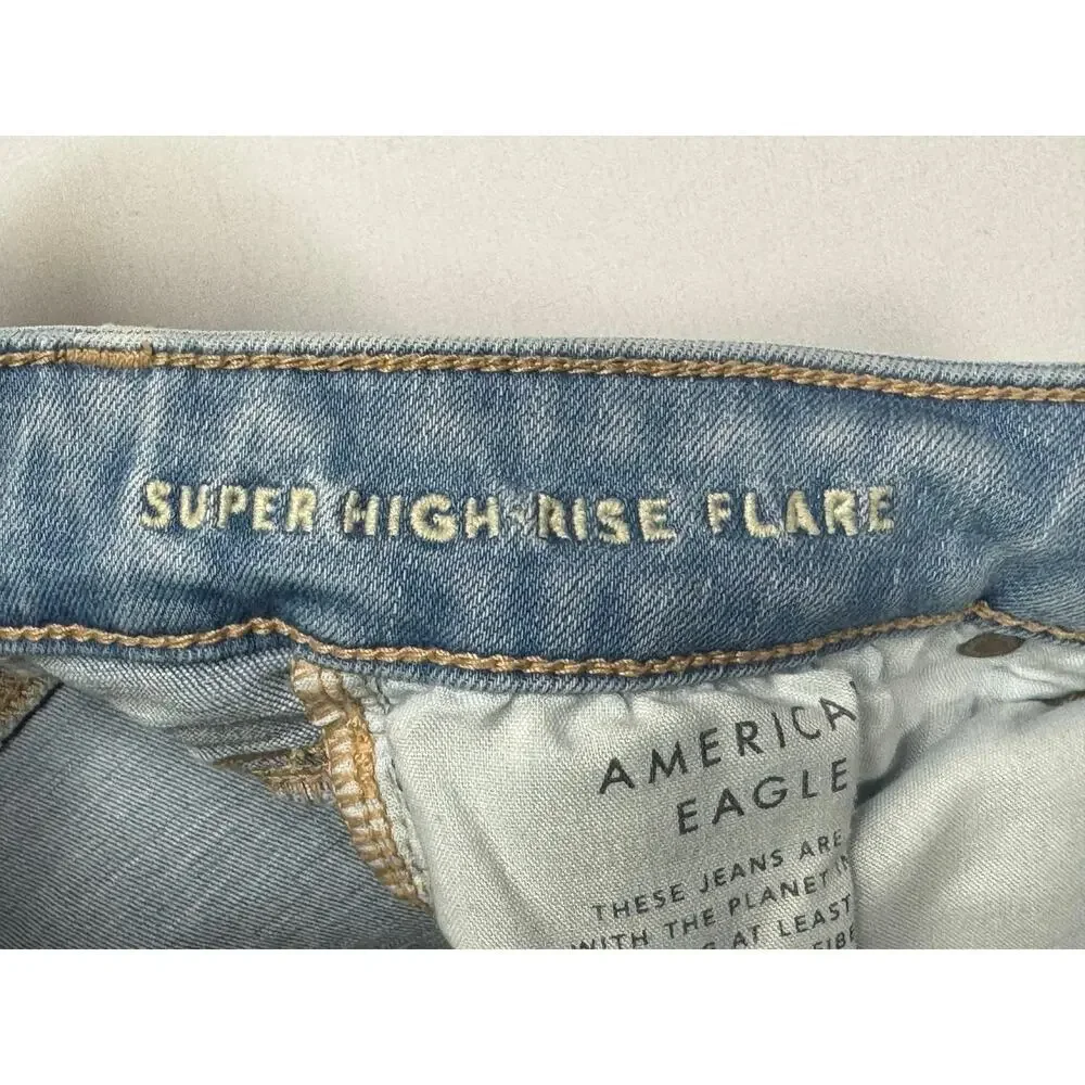 American Eagle Women's Super Hi-Rise Flare Distressed Denim Jeans - Sz 0 (25x31) - Picture 5 of 6